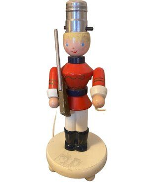 Vintage Wooden Guard Nutcracker Soldier Table Lamp
